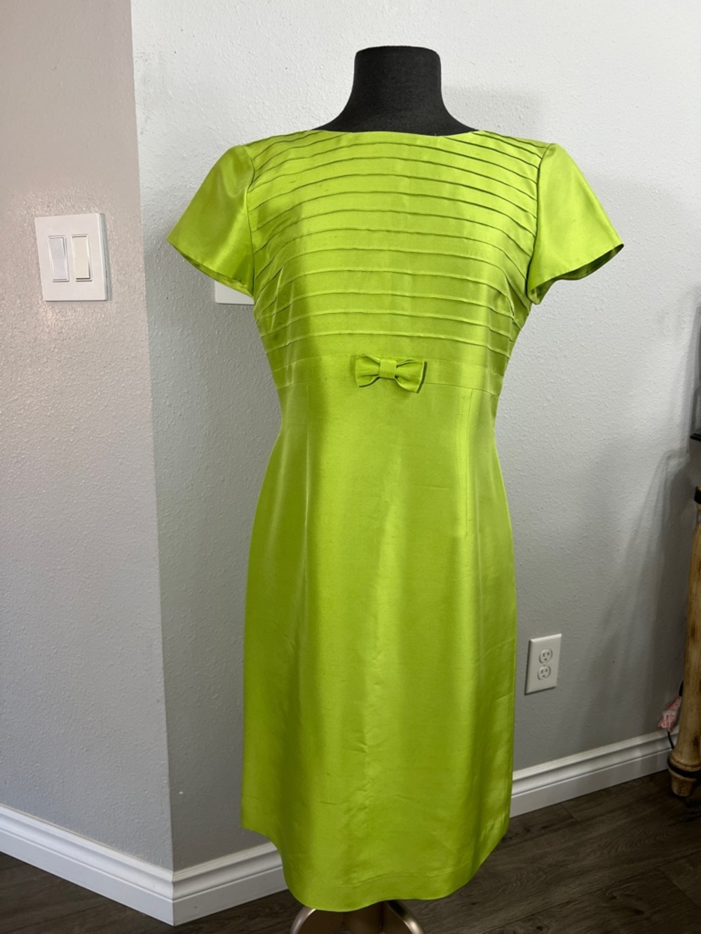 Talbots Lime Green Pleated Bodice Midi Dress